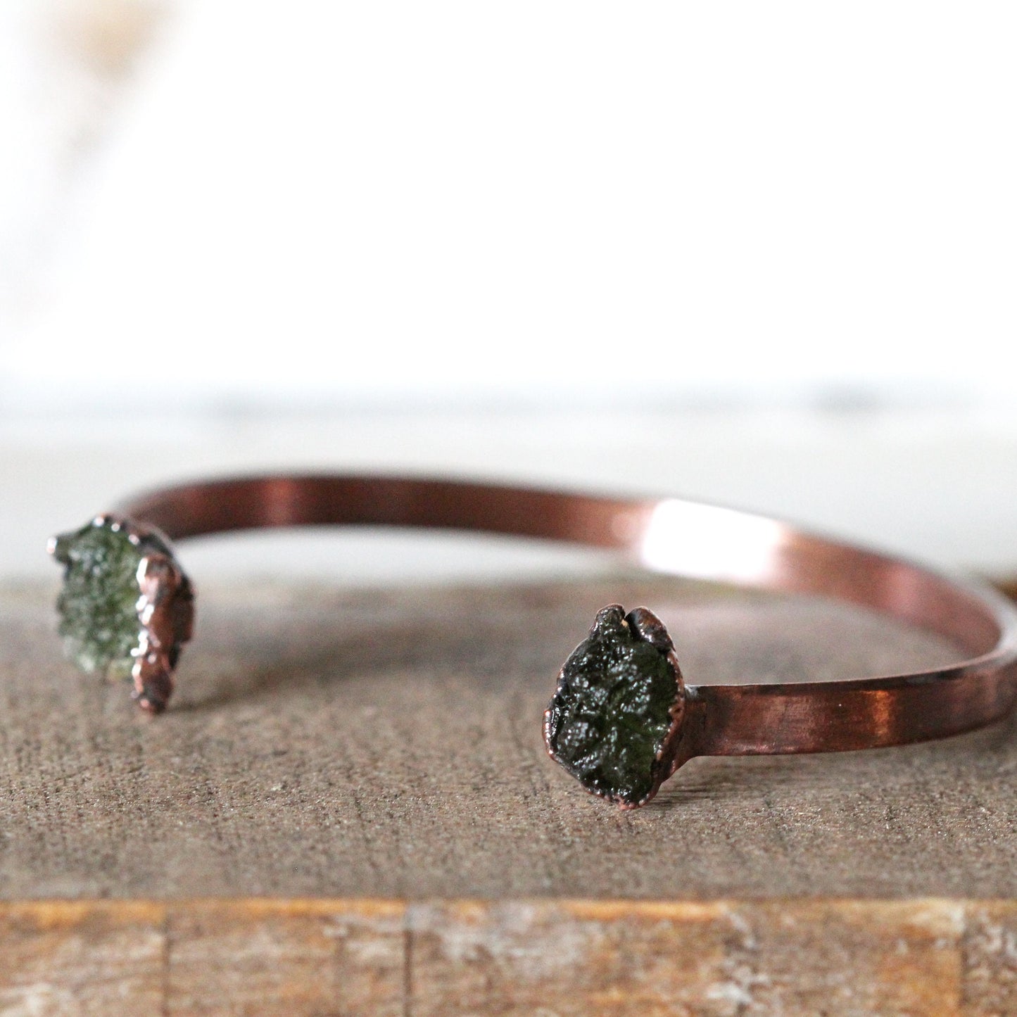 Moldavite Bracelet - Open Cuff - Geekery Gift - Crystal Bracelet - Green Tektite