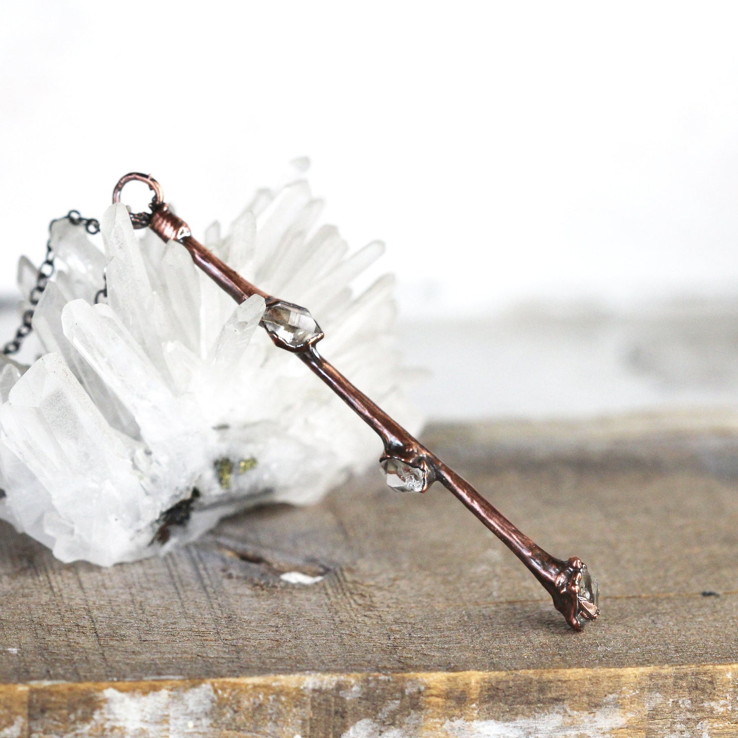 Mini Wand Necklace - Real Branch Necklace - Herkimer Diamond Pendant - Crystal Wand Pendant - Fairy Jewelry - Hedgewitch