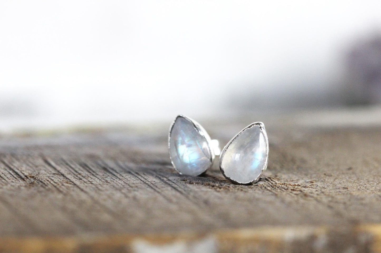 Moonstone Earrings - Stone Studs - Sterling Silver Earrings - Bridal Jewelry