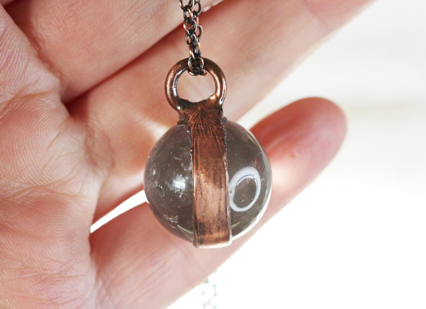 Crystal Ball Pendant - Quartz Sphere Necklace - Crystal Clear Orb - Large Stone Layering Necklace