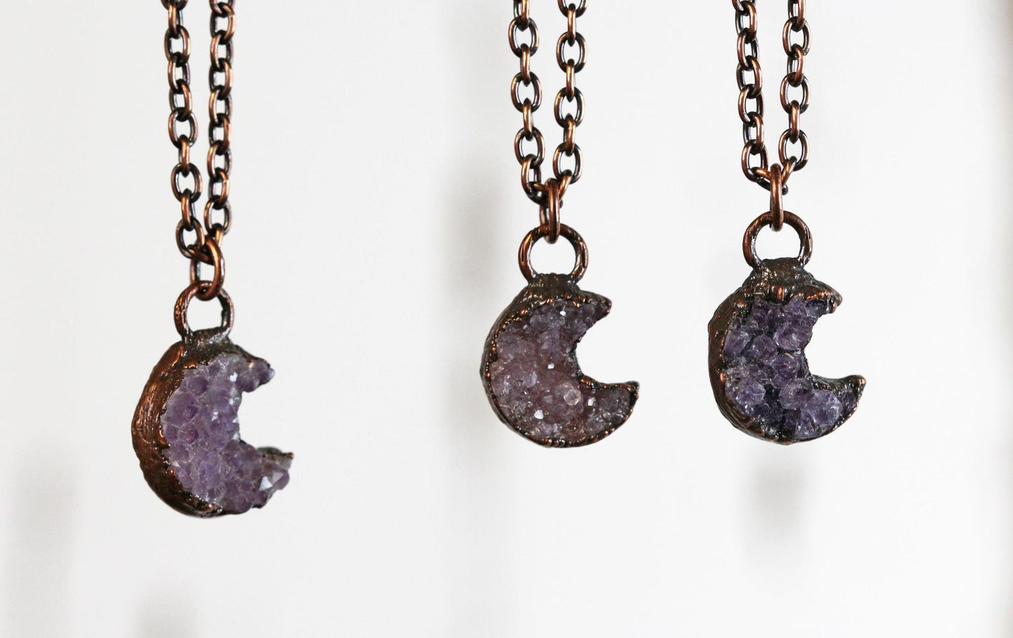 Amethyst Necklace - Raw Amethyst Pendant - Half Moon Necklace - Crescent Moon Jewelry - Electroformed Jewelry