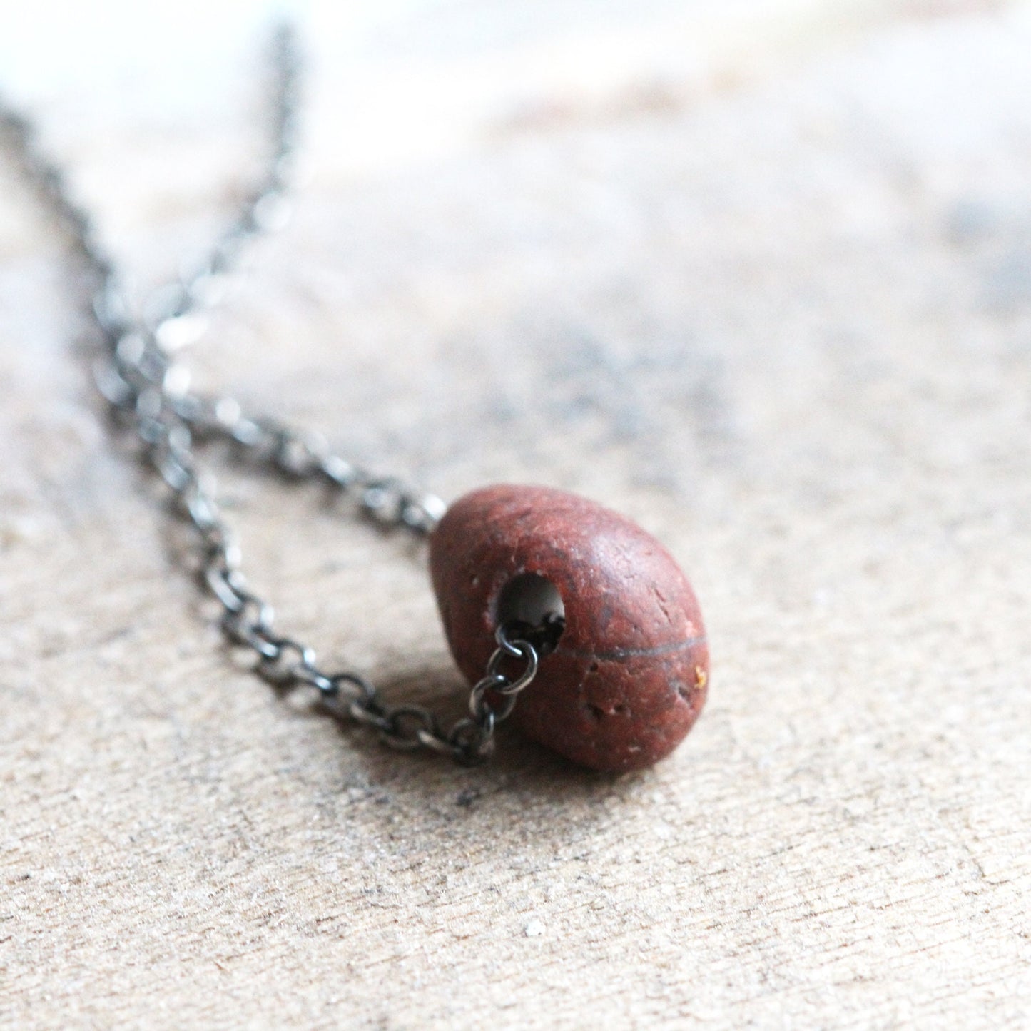 Beach Pebble Necklace - Red Beach Stone Pendant - Beachcomber