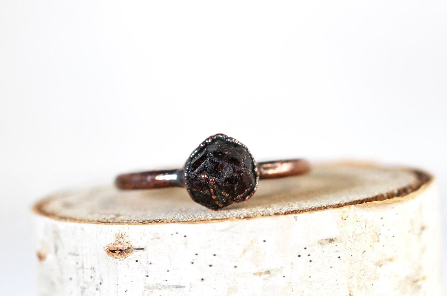 Raw Garnet Ring - January Birthstone - Dark Red Garnet