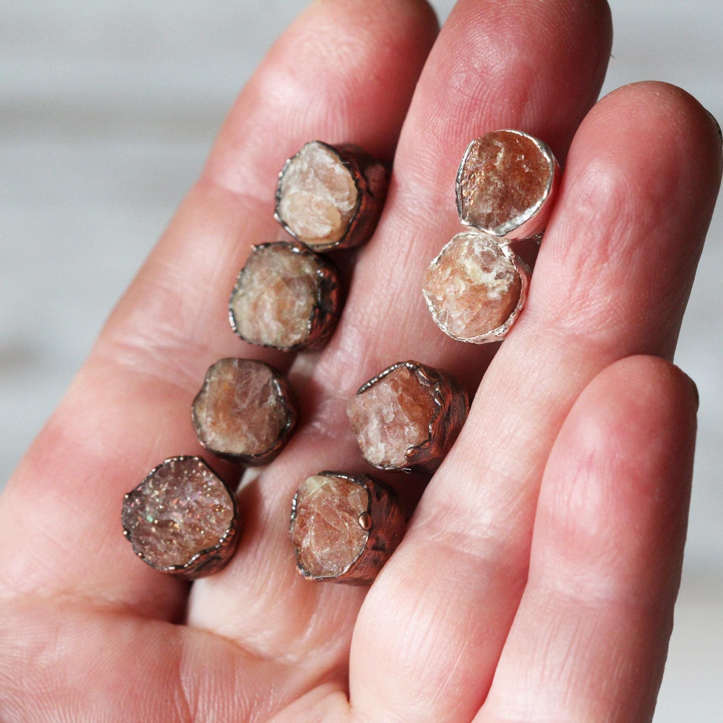 Sunstone Cufflinks - Raw Stone Cuff Links - Groomsman Gift