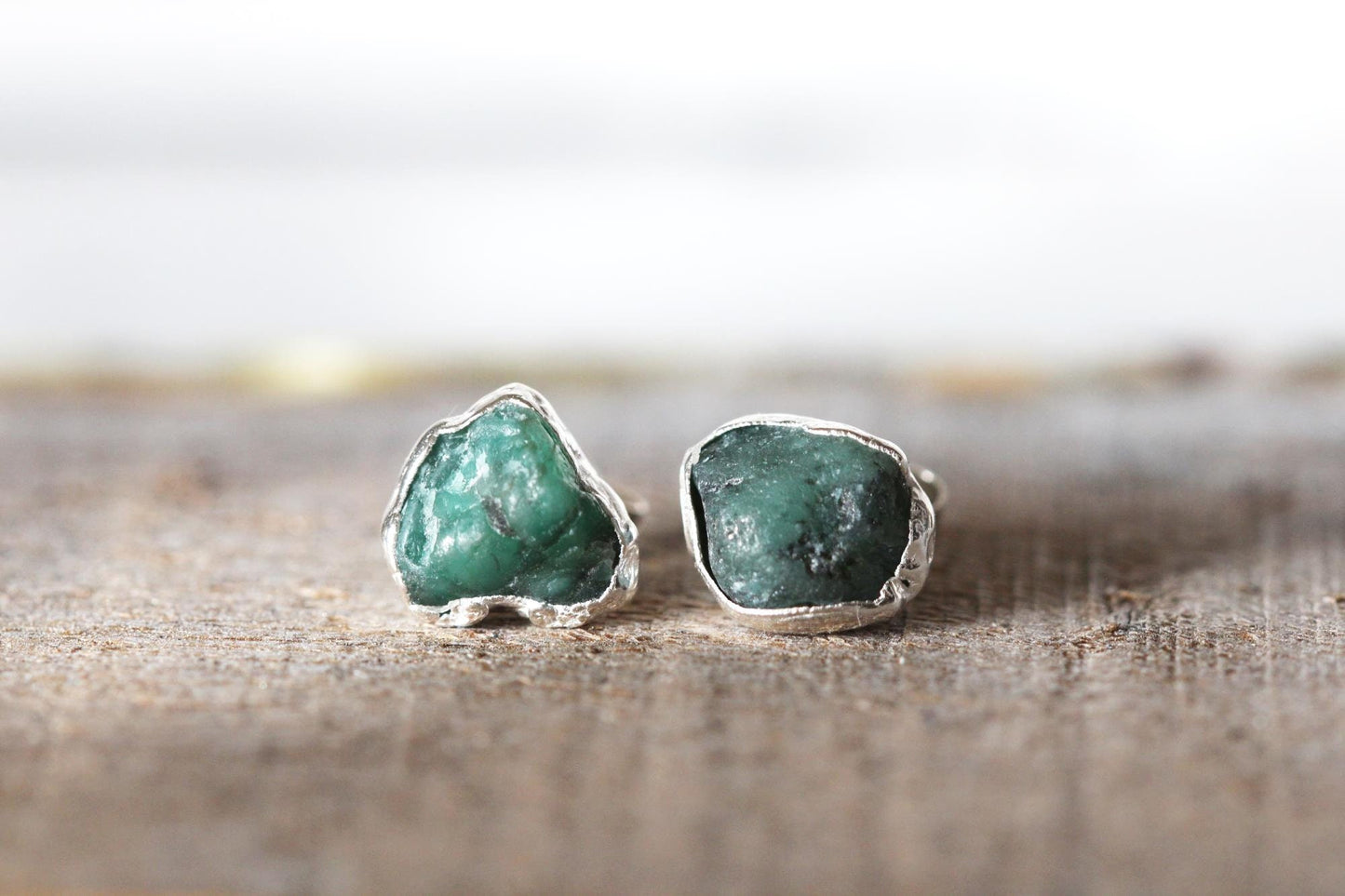 Emerald Earrings - Green Stone Posts - Sterling Silver Studs - Electroformed Crystal Earrings