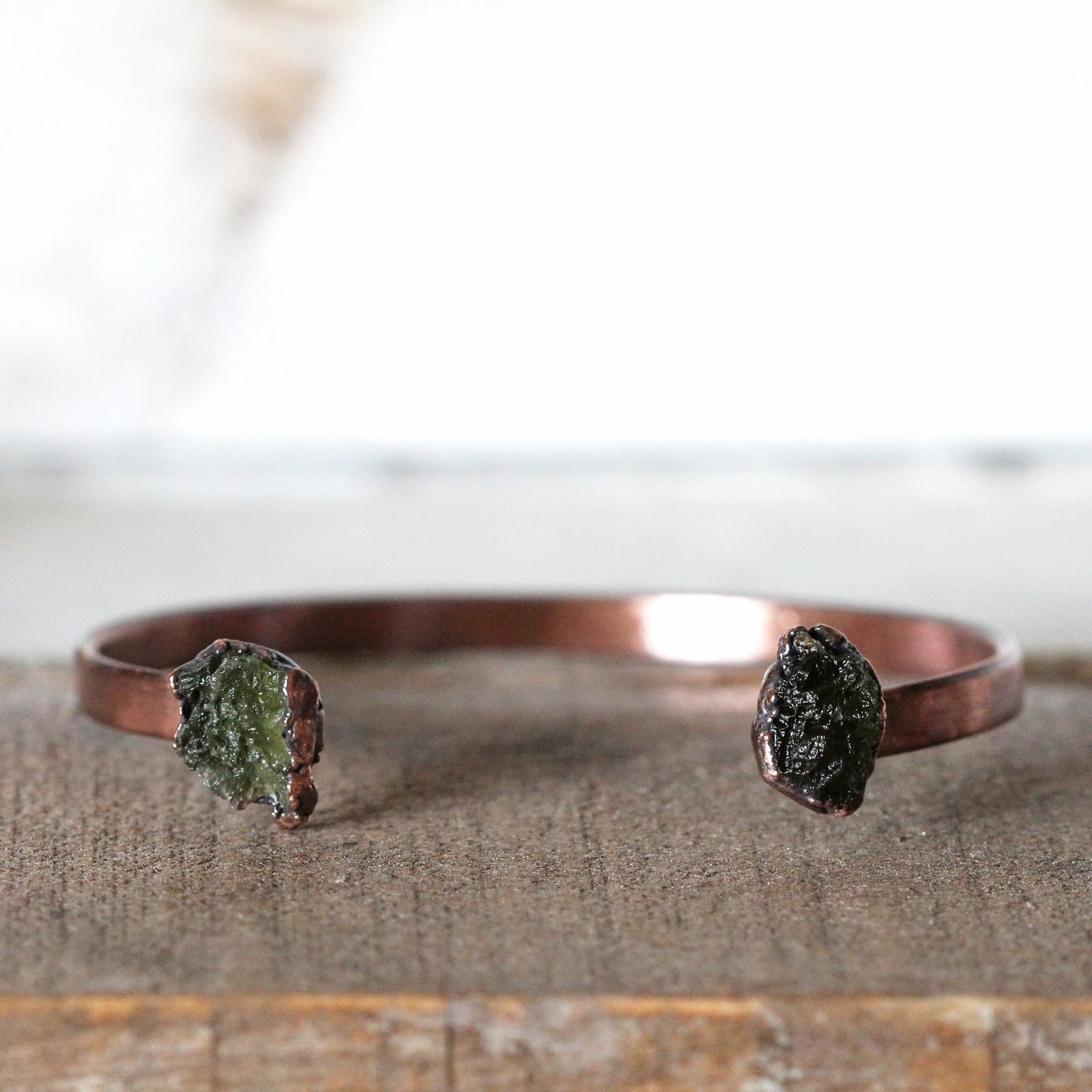 Moldavite Bracelet - Open Cuff - Geekery Gift - Crystal Bracelet - Green Tektite
