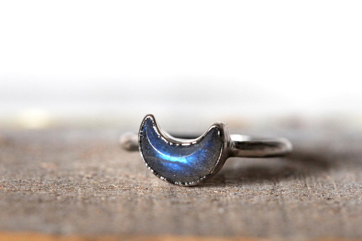 Crescent Moon Ring - Labradorite Half Moon - Made To Order