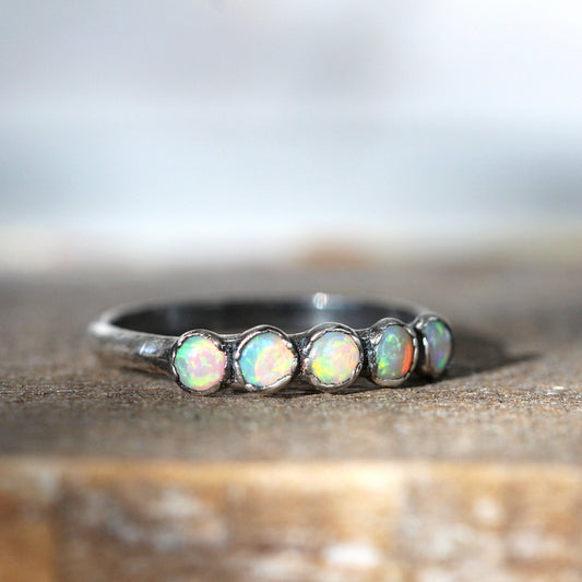 Australian Opal Ring - Multi Stone Stacking Ring - October Birthstone