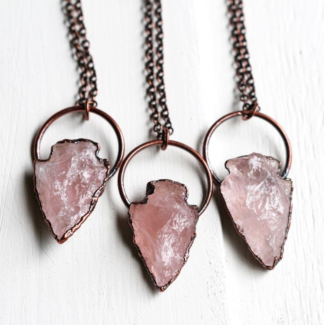Rose Quartz Arrowhead Necklace - Stone Pendant - Rose Quartz Pendant