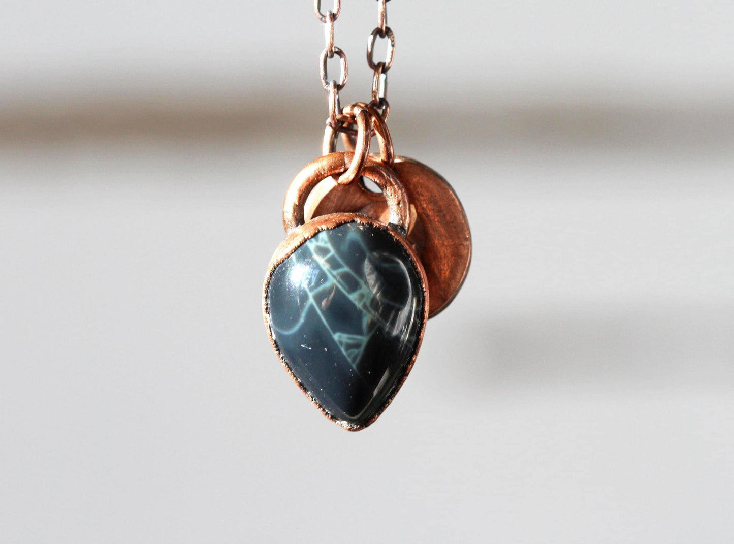 Spiderweb Obsidian Necklace - Charm Necklace - Skull Pendant - Electroformed Jewelry