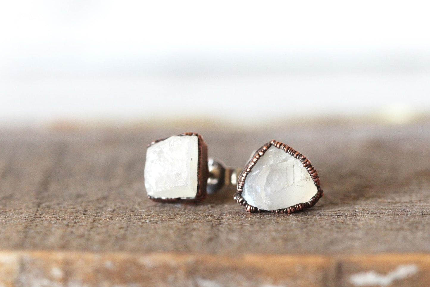 Raw Moonstone Studs - Small Stone Earrings - June Birthstone Gift