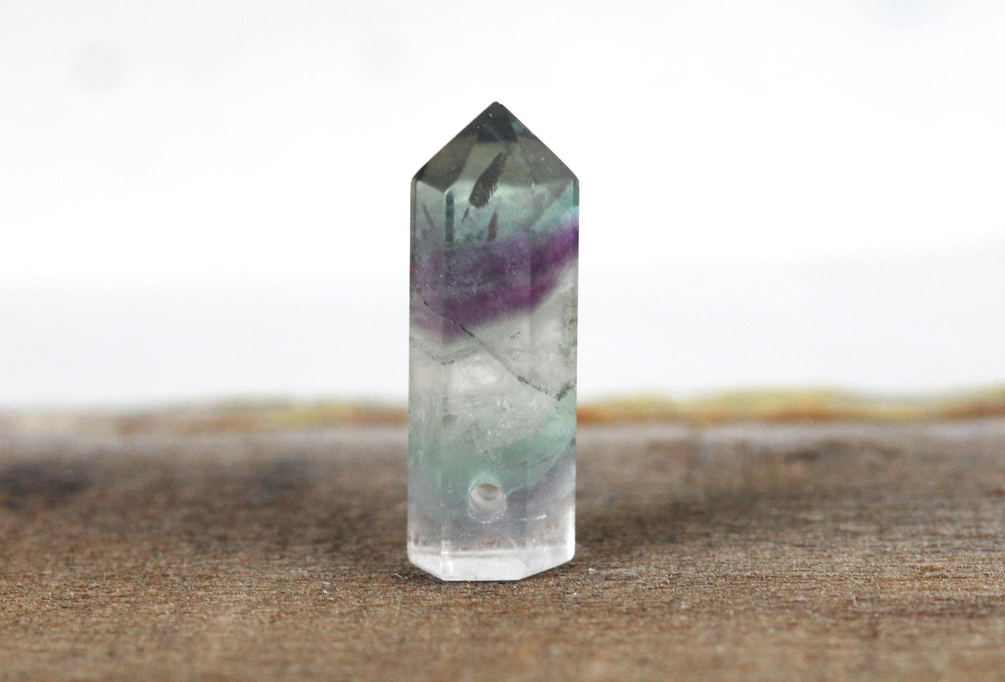 Rainbow Fluorite Necklace - Fluorite Point Pendant - Silver Layering Necklace