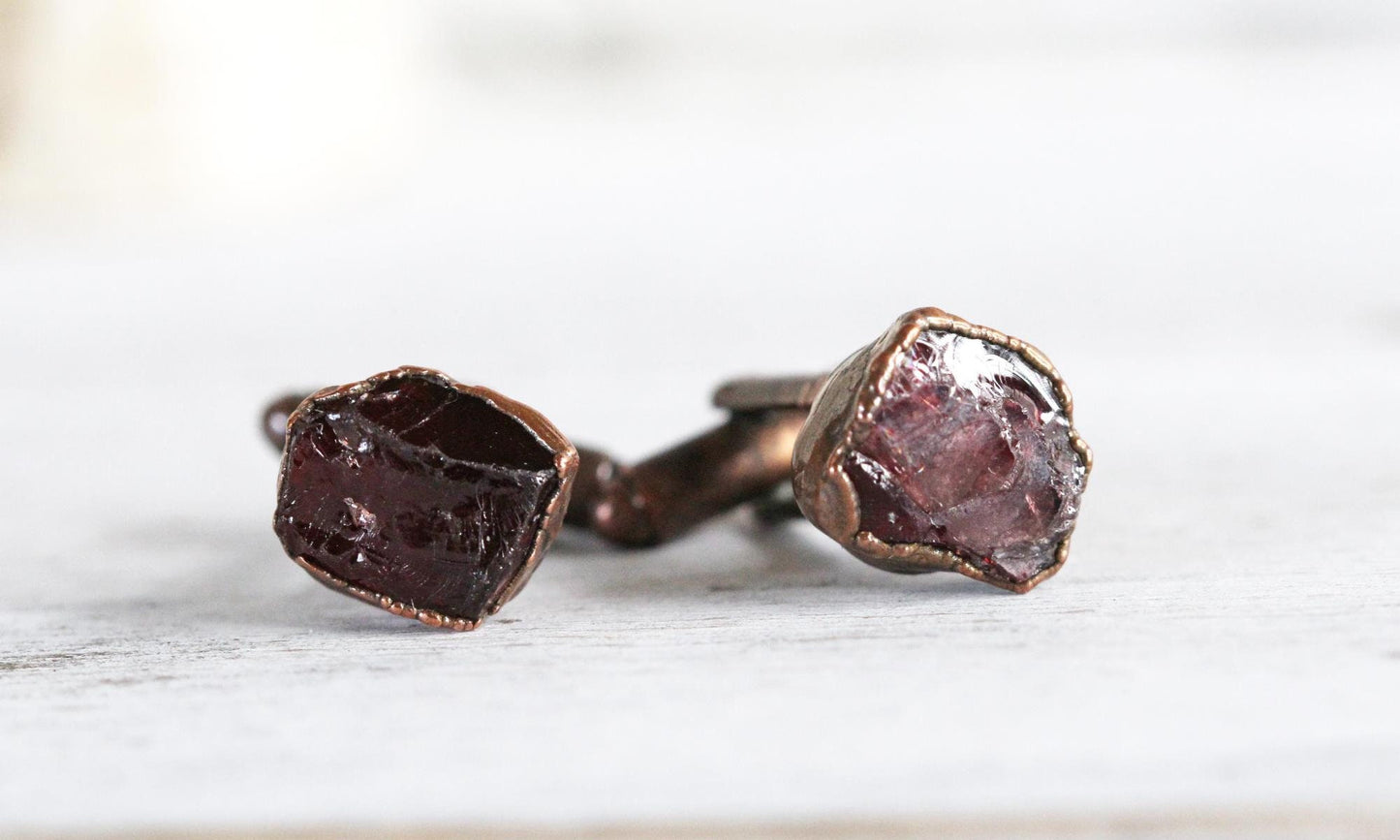 Garnet Cuff Links - Raw Birthstone Cufflinks - January Birthstone - Graduation Gift - Crystal Cuff Links