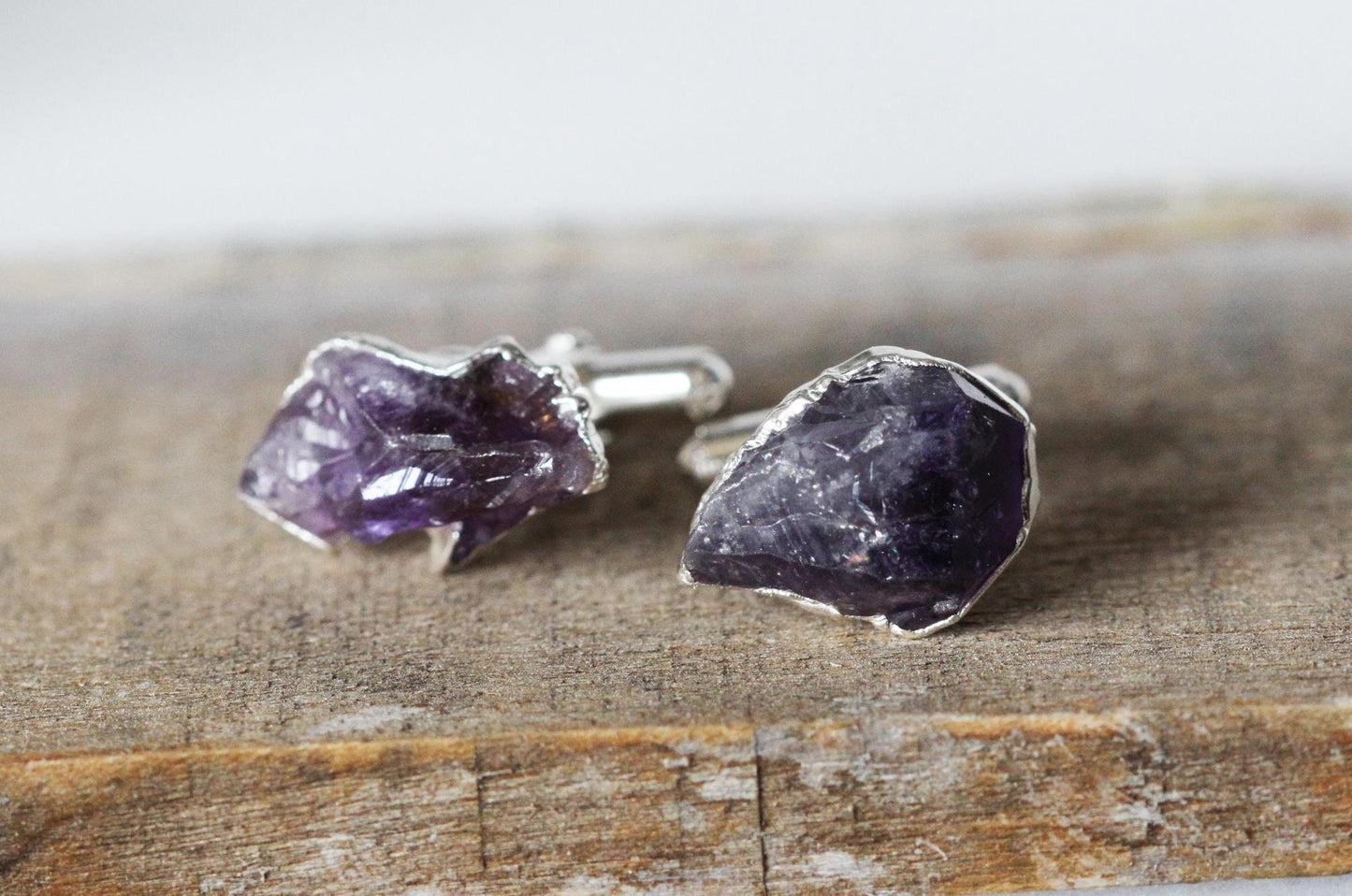 Amethyst Cuff Links - Groomsmen Gift - Raw Crystal Cufflinks - Men's Jewelry