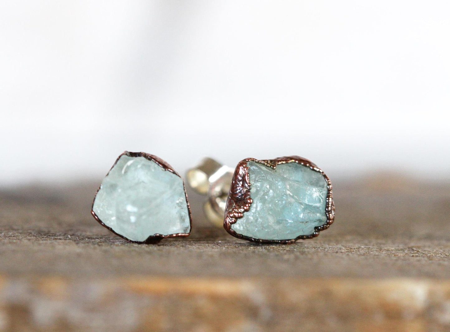 Aquamarine Post Earrings - Raw Crystal Earrings - Crystal Stud Earrings - March Birthstone Jewelry