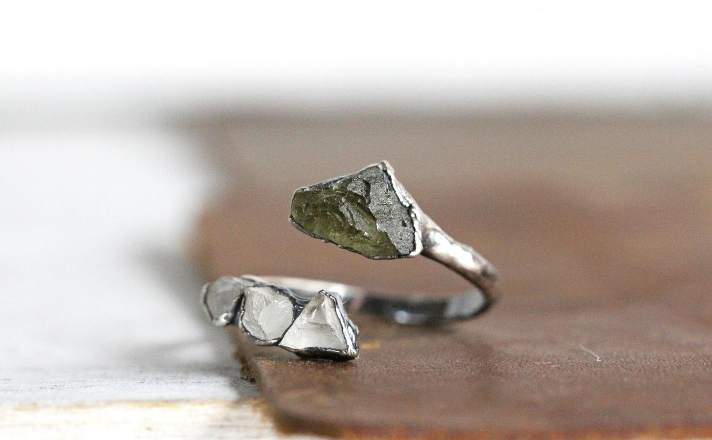 Moldavite Ring - Geekery Gift - Twist Ring - Tektite Jewelry - Genuine Moldavite