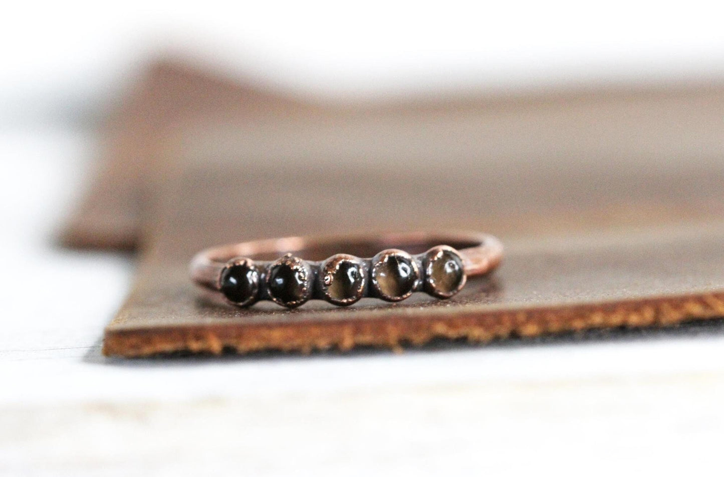 Smoky Quartz Ring - Electroformed Jewelry - Multi Stone Stacker
