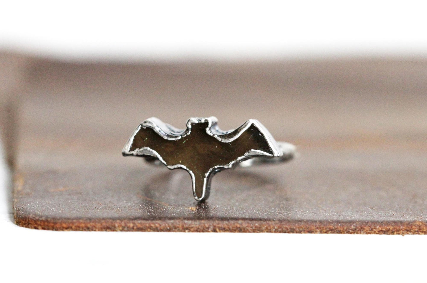 Smoky Quartz Bat Ring - Goth Jewelry - Electroformed Copper