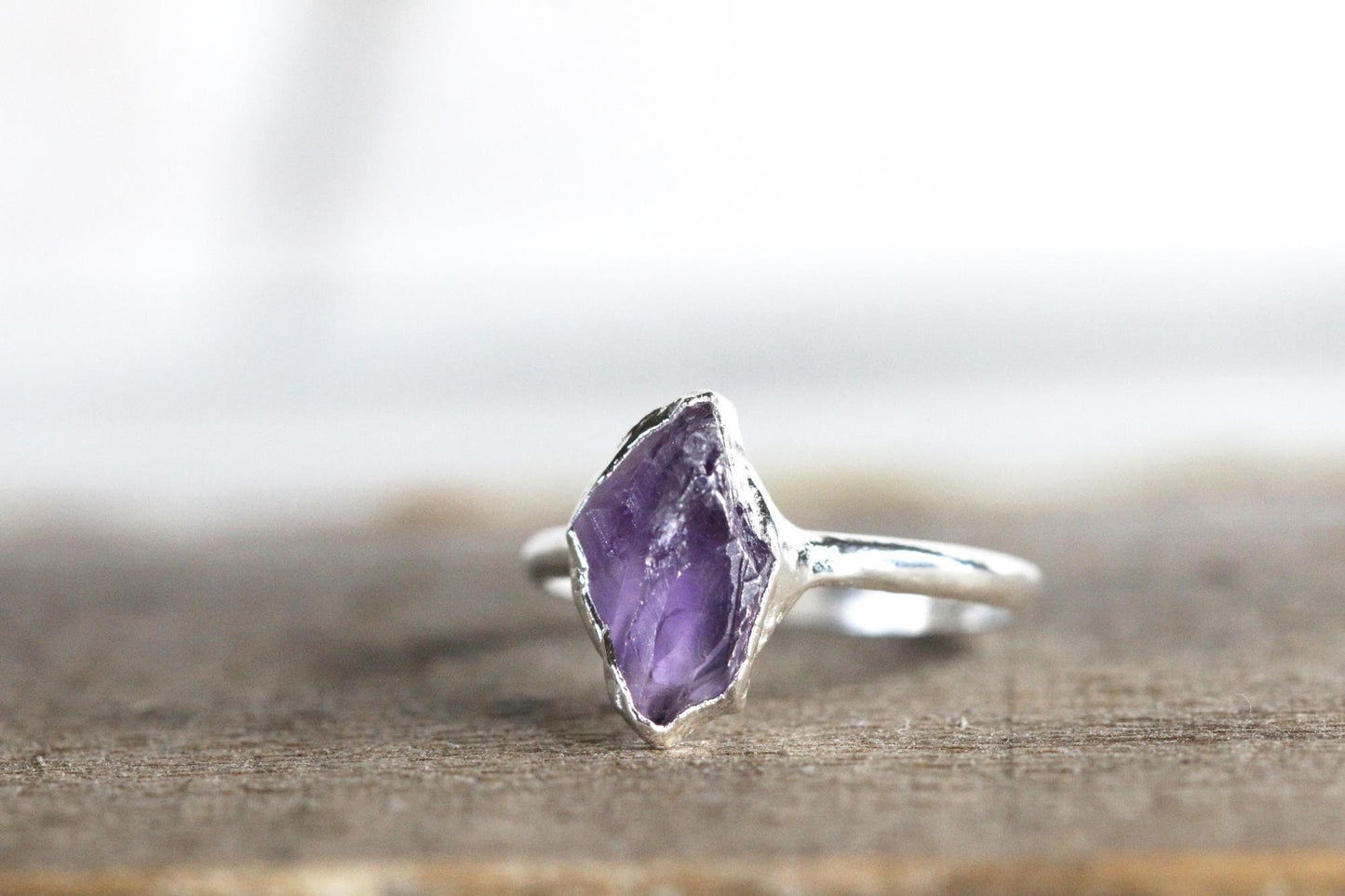 Raw Amethyst Ring - February Birthstone - Purple Crystal Ring