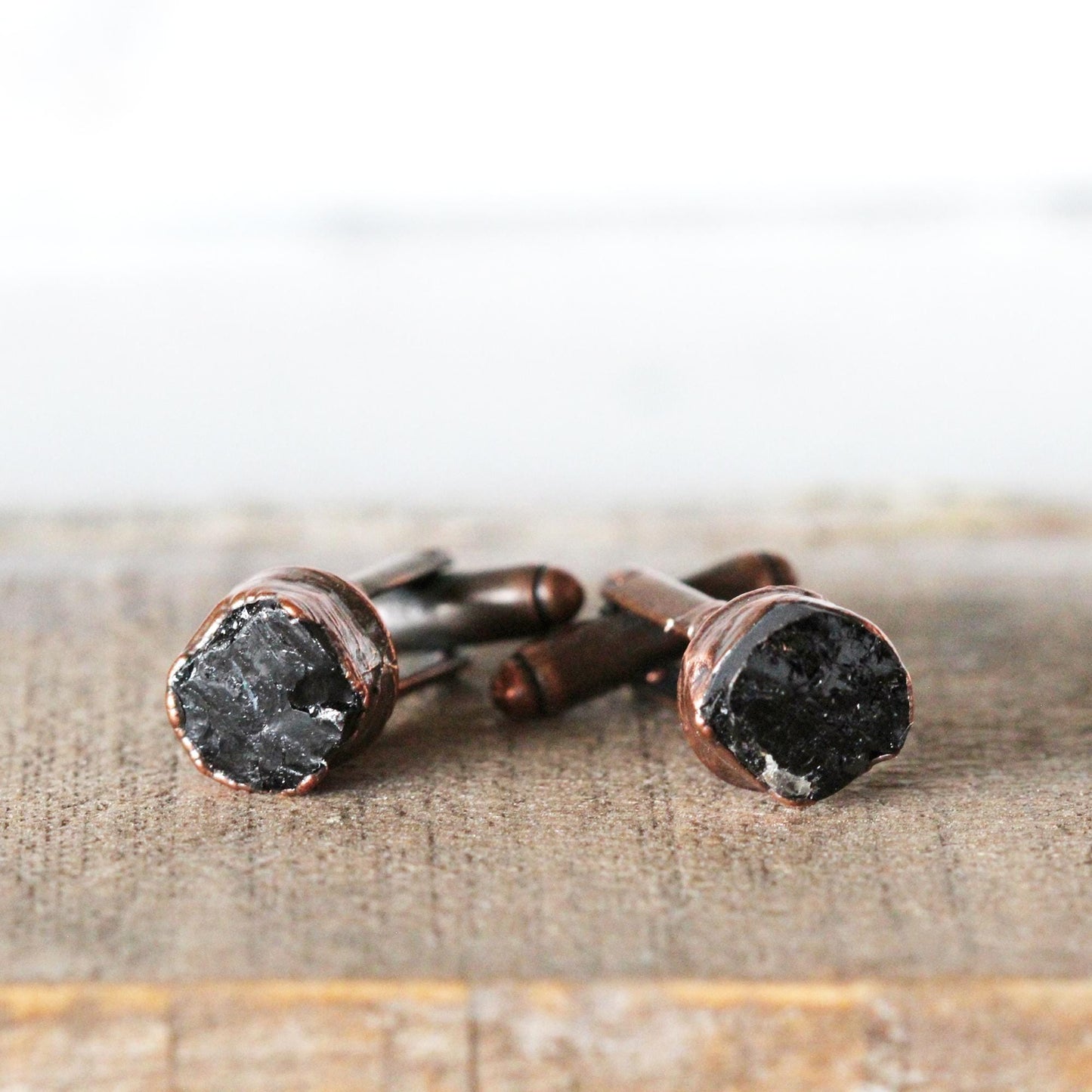 Black Tourmaline Cufflinks - Black Crystal Cuff Links - Gift for Husband