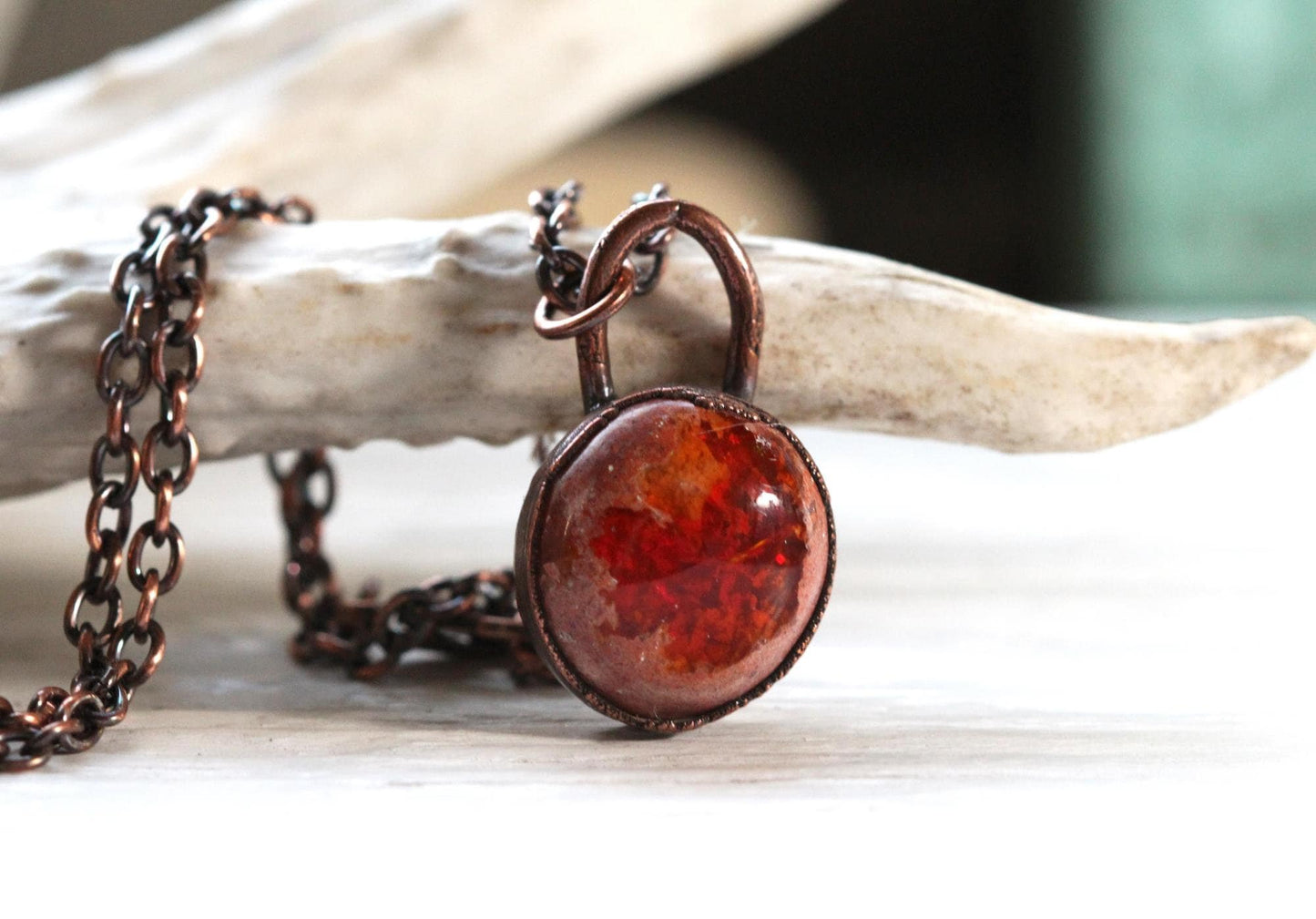 Opal Necklace - Birthstone Necklace - Mexican Opal Pendant - Electroformed Jewelry