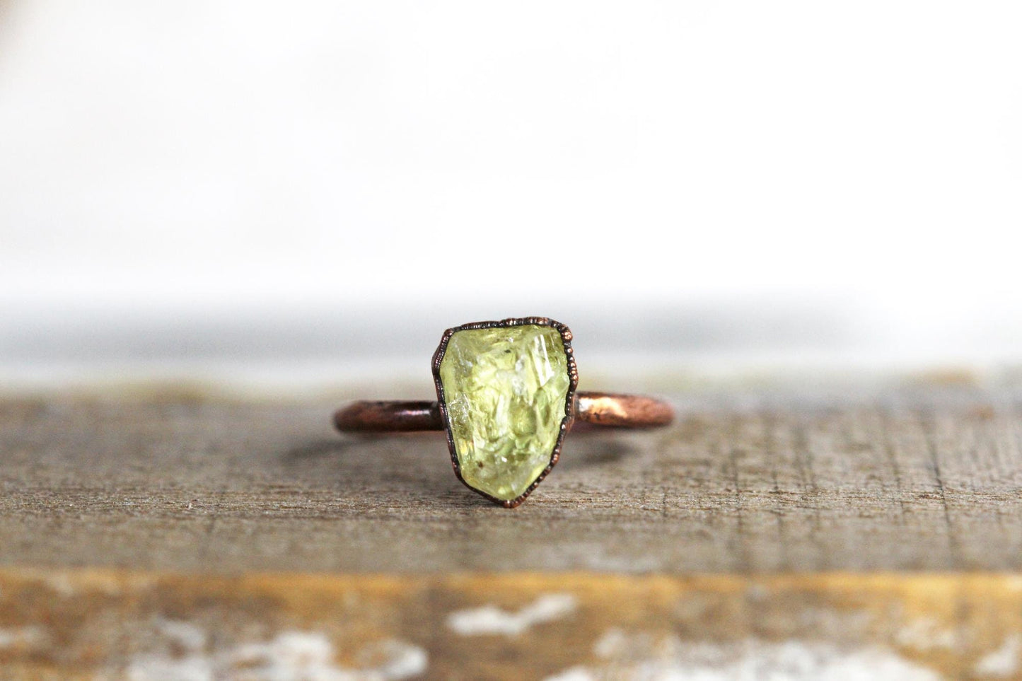 Yellow Apatite Ring - Electroformed Jewelry - Raw Crystal