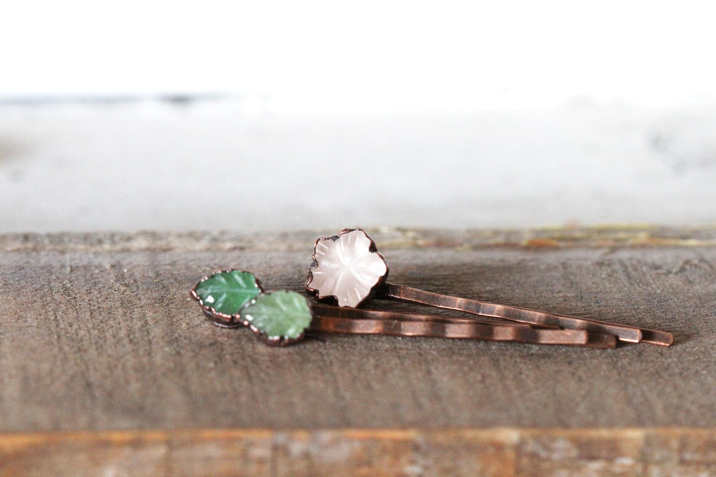 Rose Quartz Hair Pin - Floral Wedding Set - Spring Wedding