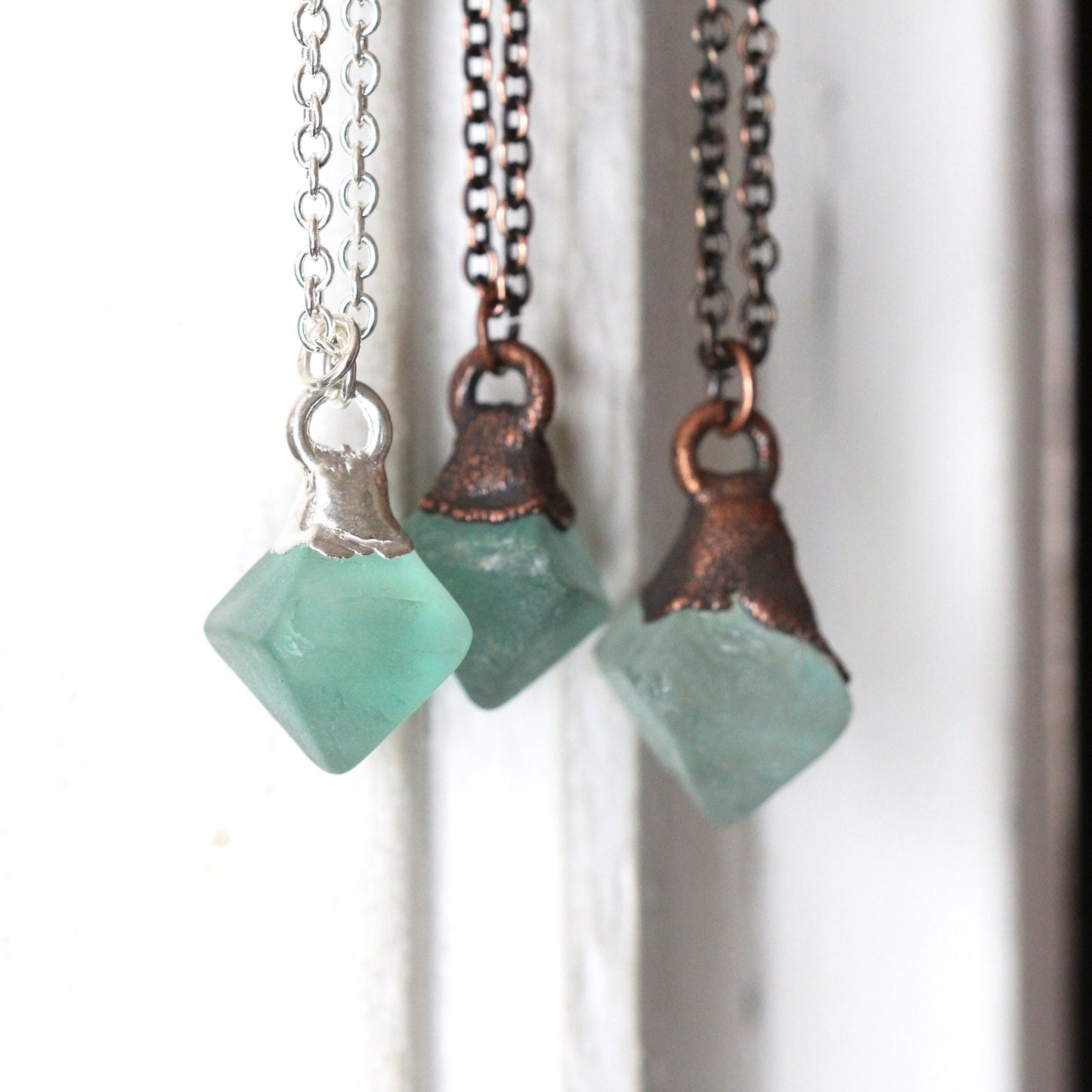 Fluorite Necklace - Fluorite Octahedron Pendant - Raw Crystal Necklace