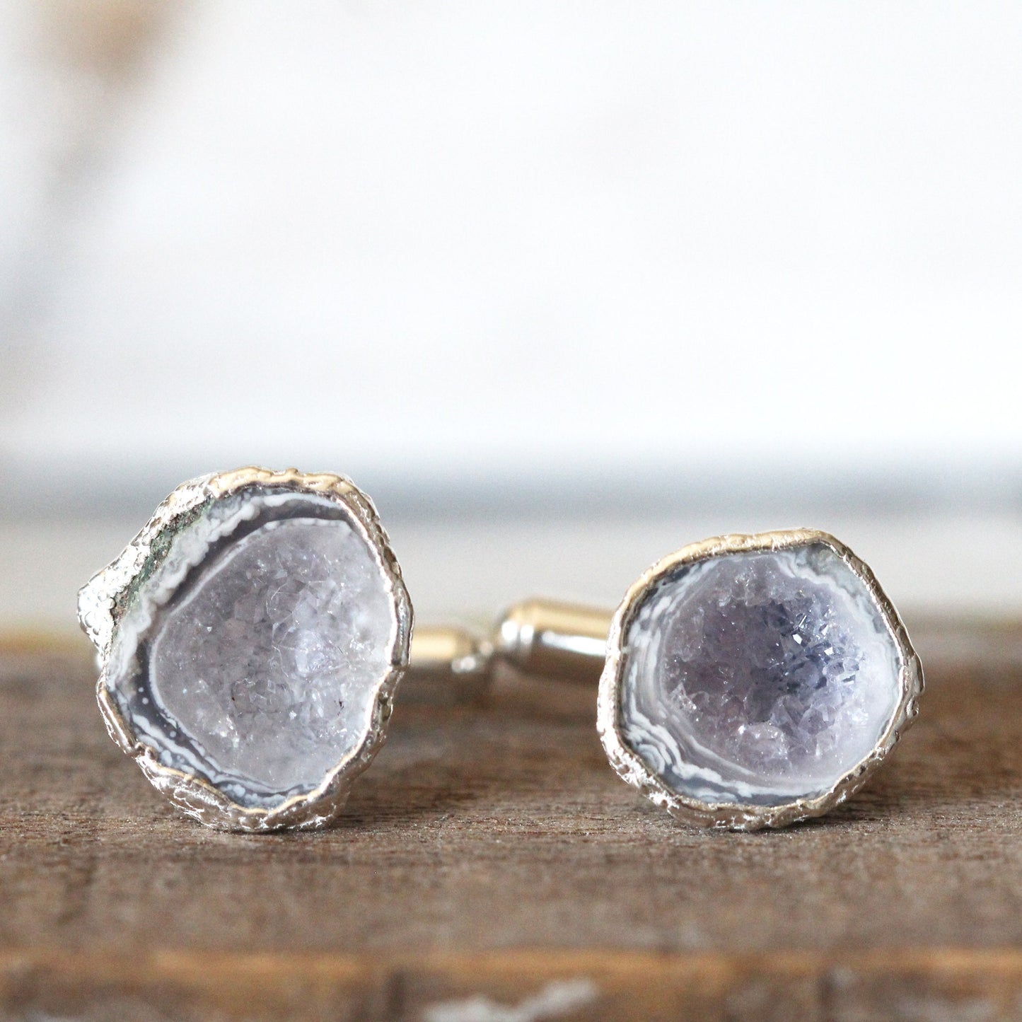 Geode Cuff Links - Amethyst Tobasco Geode - Groomsmen Gift - Raw Crystal Cufflinks