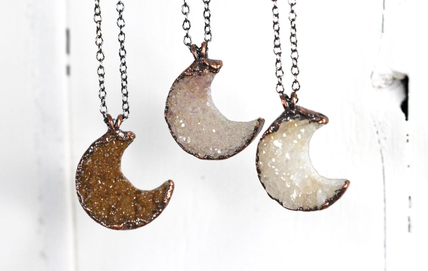 Half Moon Necklace - Drusy Crescent Moon Pendant - Half Moon Jewelry