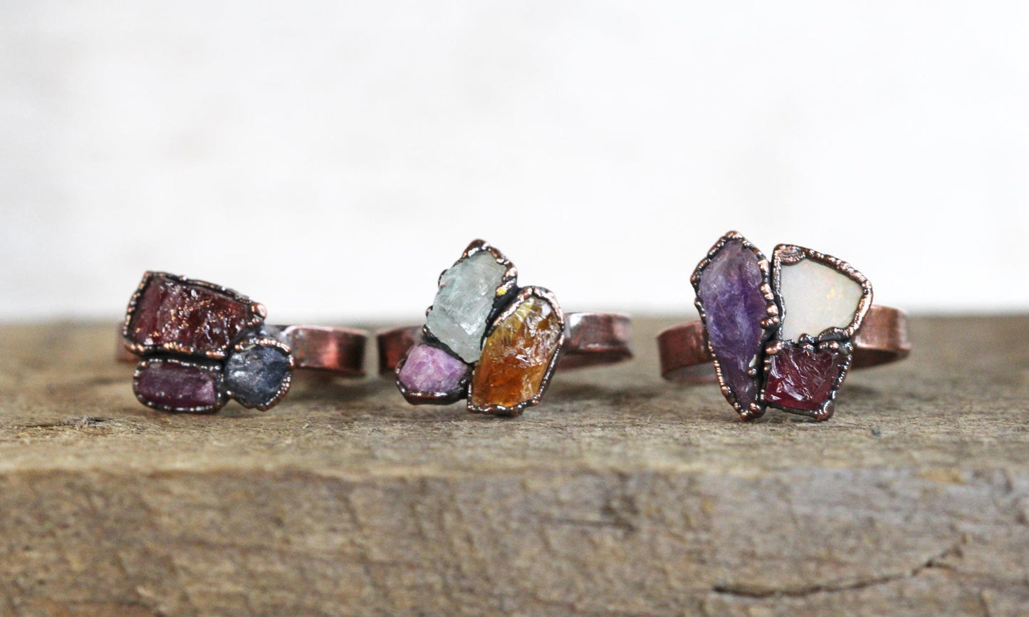 Custom Birthstone Ring - Wide Band Custom Ring - Personalized Gift for Mom - Raw Stone Cluster Ring - New Mother - Gift for Wife