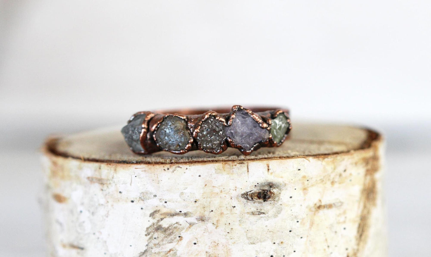 Raw Sapphire Ring - Multi Colored Sapphire Ring - September Jewelry