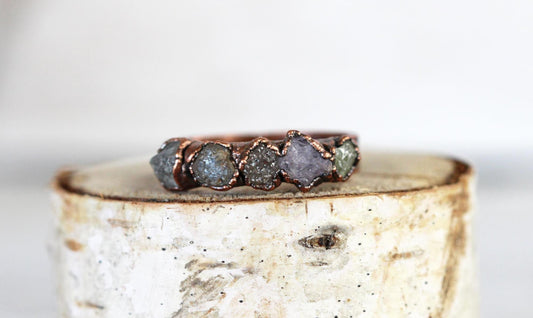 Raw Sapphire Ring - Multi Colored Sapphire Ring - September Jewelry