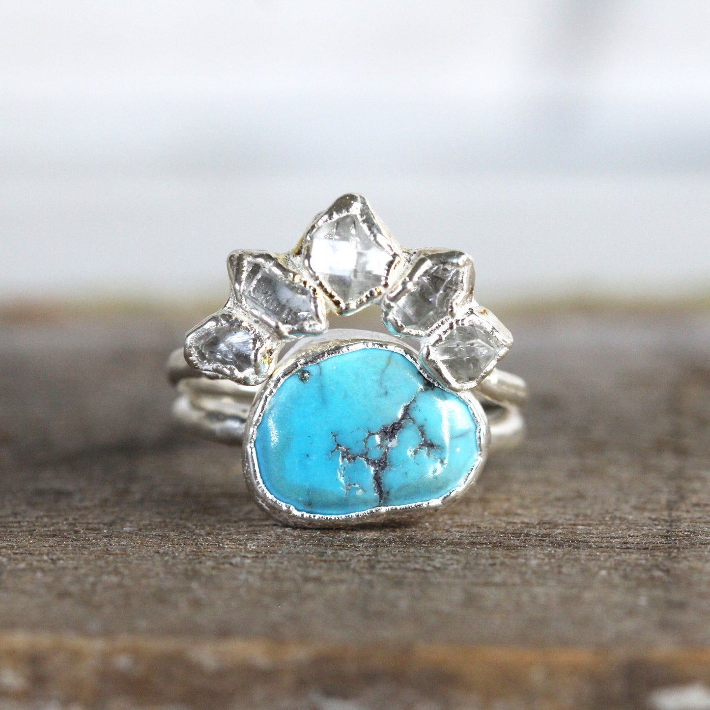 Wedding Ring Set - Turquoise Wedding Set - Herkimer Engagement Ring