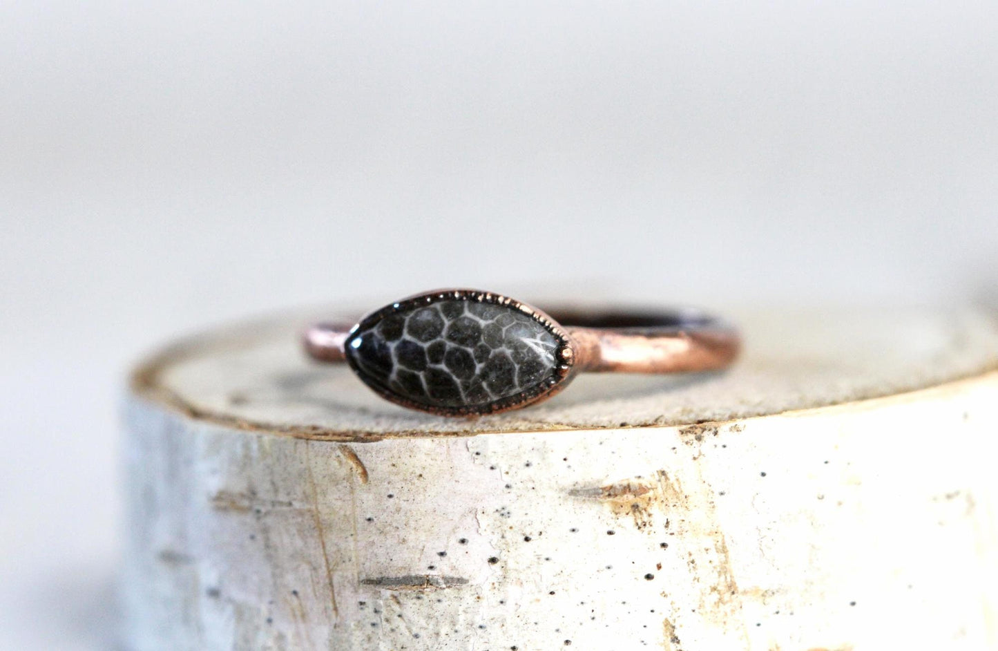 Fossilized Coral Ring - Stacking Ring - Electroformed Jewelry