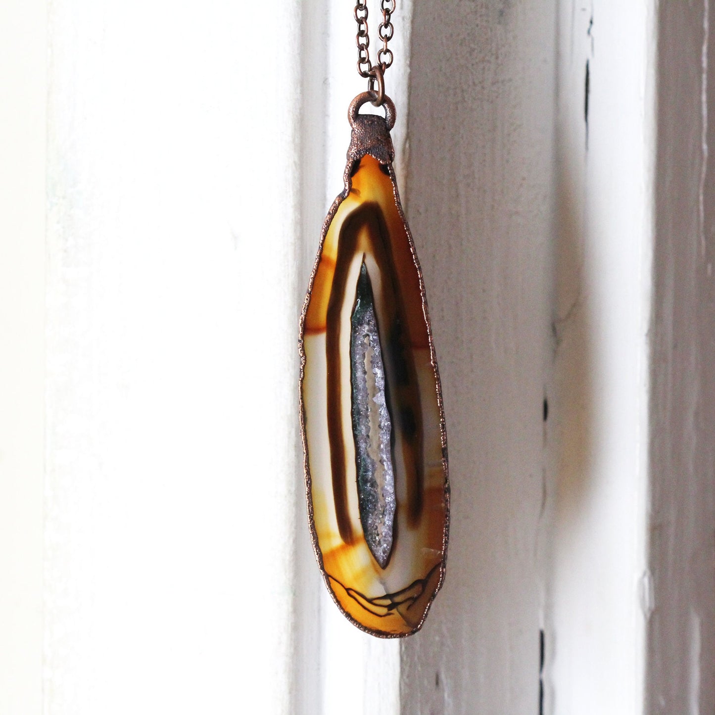 Geode Slice Necklace - Druzy Geode Stone - Copper Layering Necklace