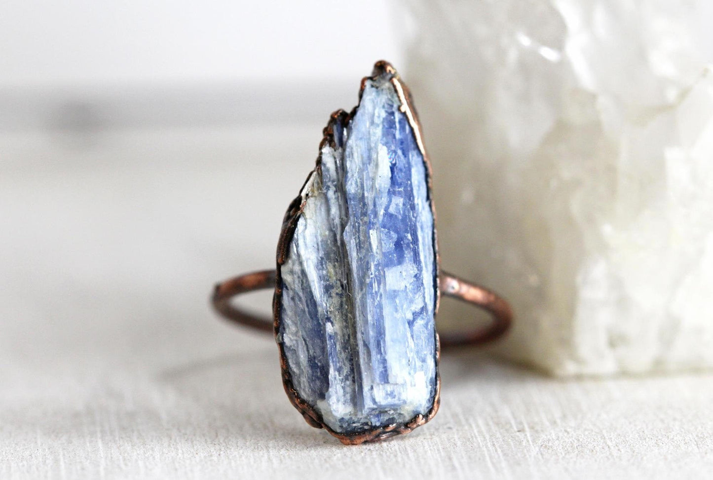 Blue Kyanite Ring - Raw Kyanite Jewelry - Electroformed Crystal