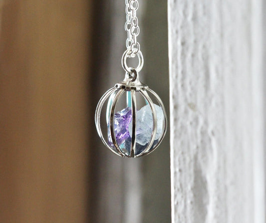 Mothers Day Necklace  - Birthstone Cage Necklace - Personalized Crystal Pendant