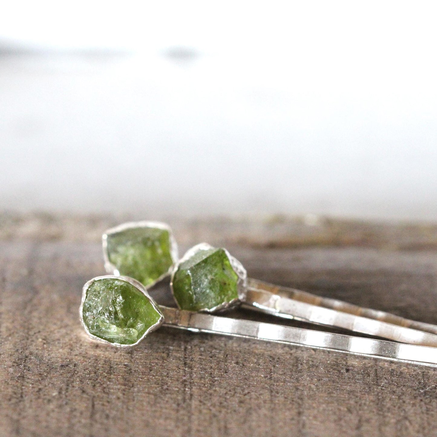 Stone Bobby Pin - Peridot Hair Pin - Copper Electroformed Jewelry - Hair Accessory