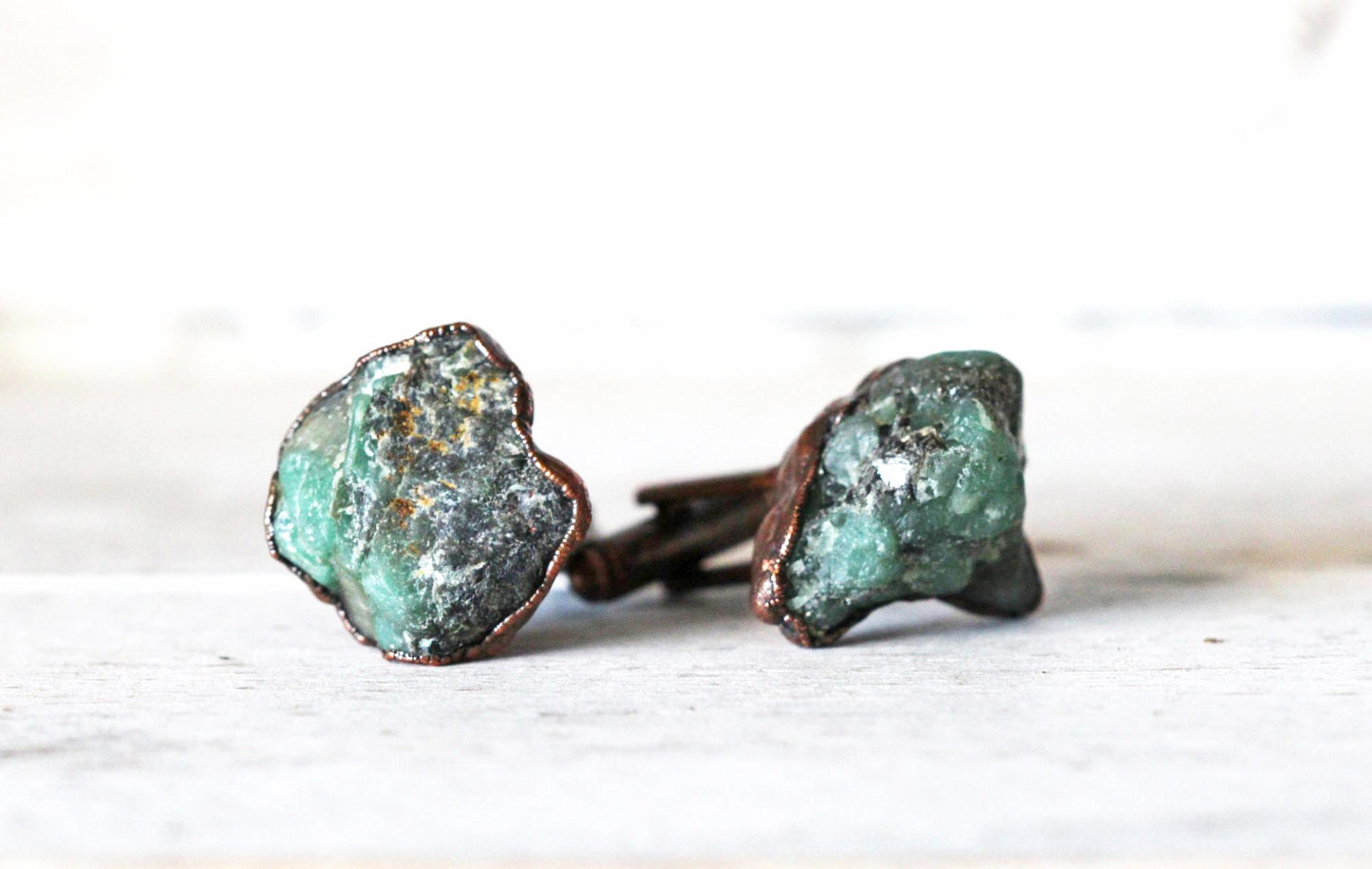 Emerald Cuff Links - Groomsmen Gift - Raw Stone Jewelry for Men