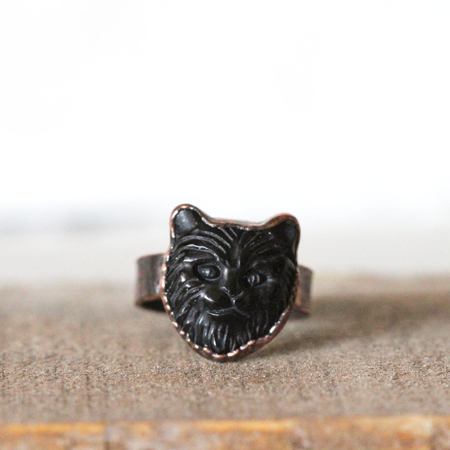 Cat Ring - Black Obsidian Jewelry - Carved Stone Ring