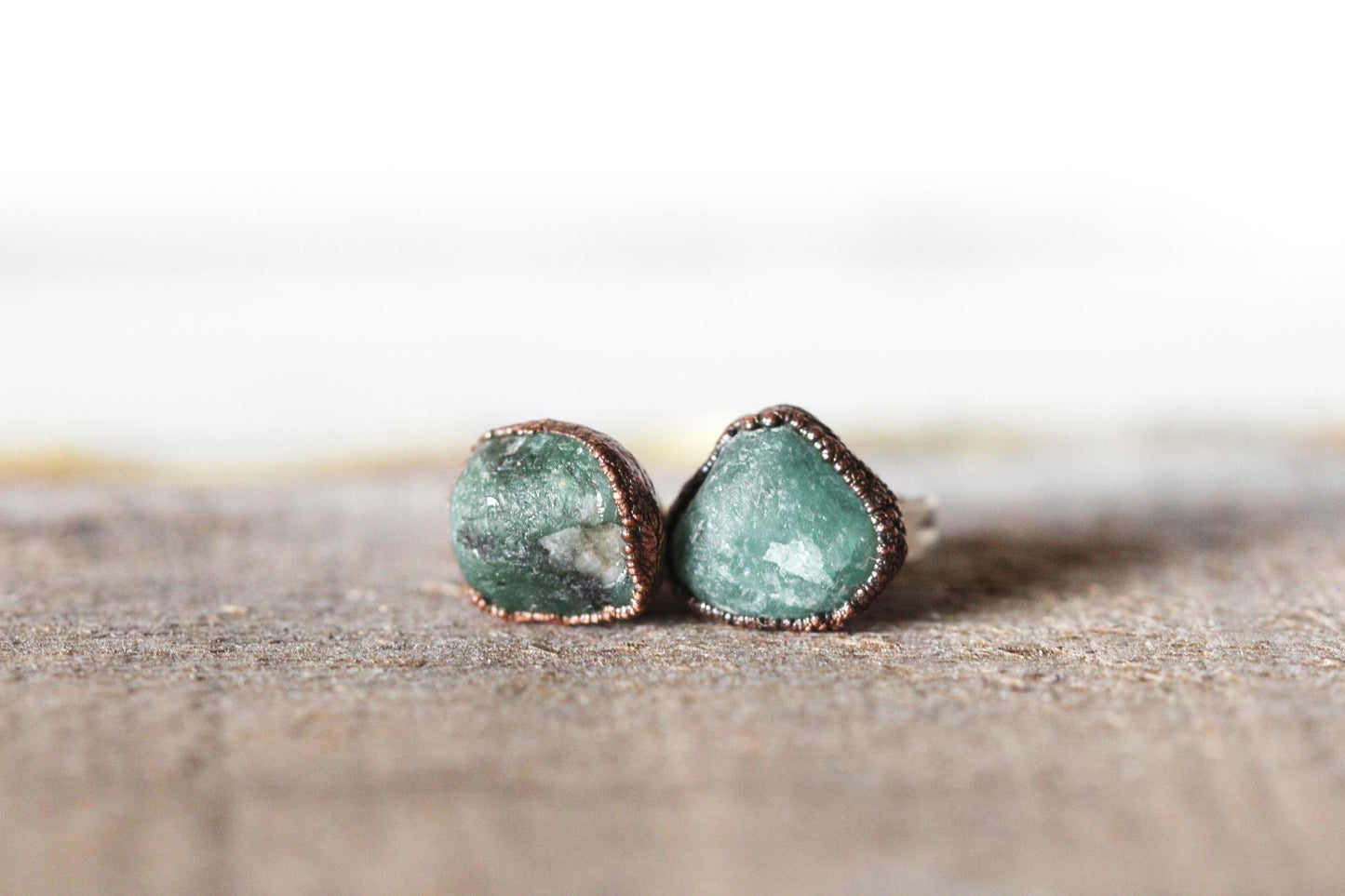 Emerald Earrings - Green Stone Posts - Sterling Silver Studs - Electroformed Crystal Earrings