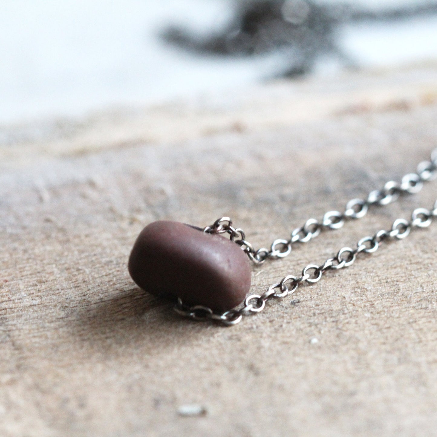 Beach Pebble Necklace - Red Beach Stone Pendant - Beachcomber