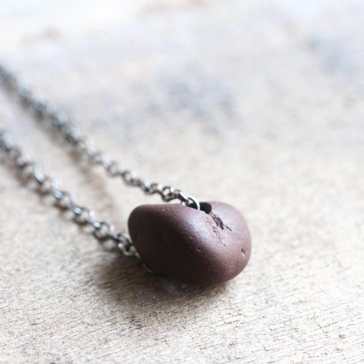 Beach Pebble Necklace - Red Beach Stone Pendant - Beachcomber