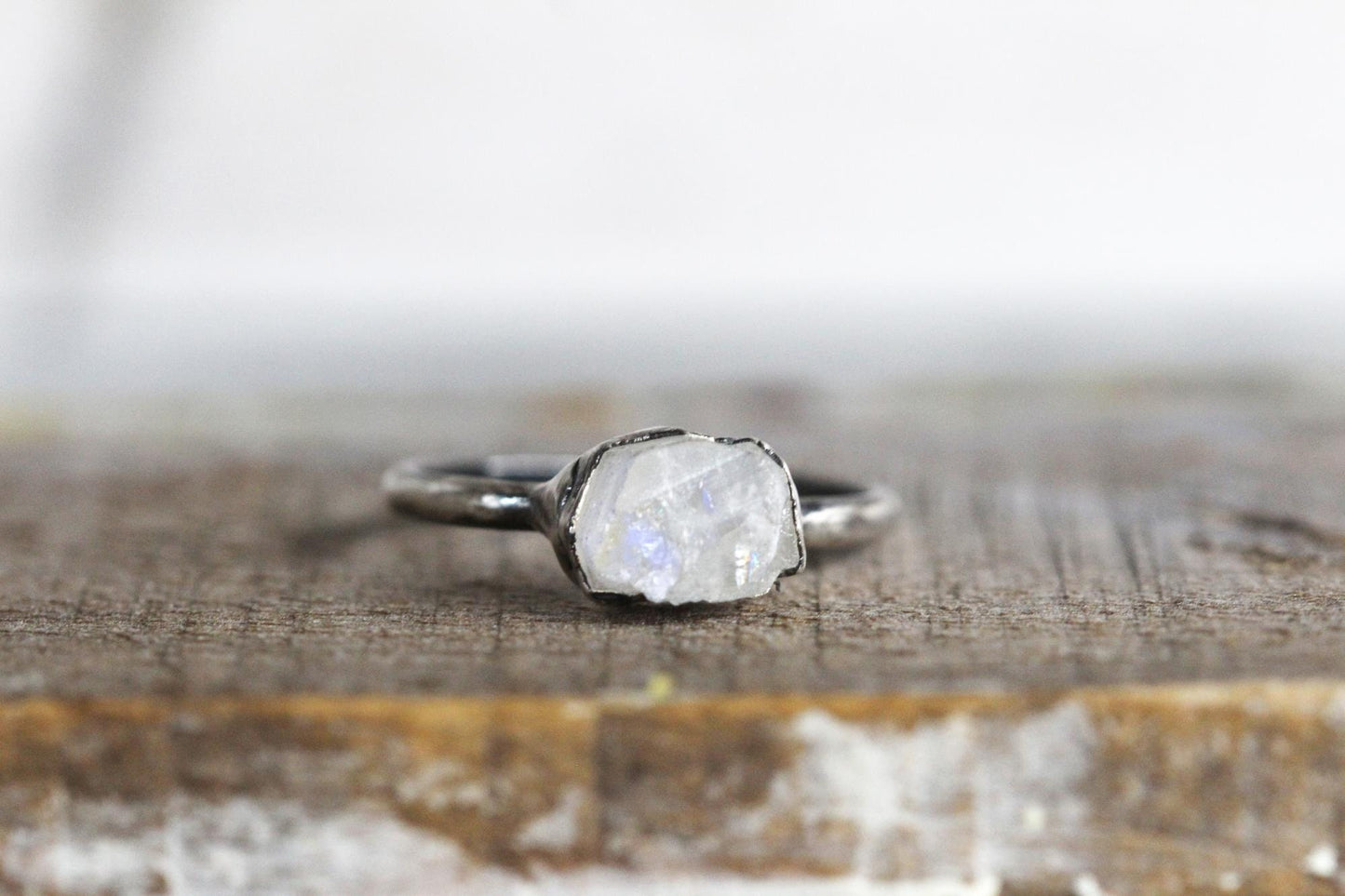 Raw Moonstone Ring -  Rainbow Moonstone Jewelry - June Birthstone Gift