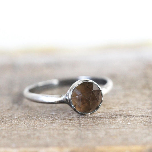 Smoky Quartz Ring - Crystal Stacker - Faceted Stone Solitaire