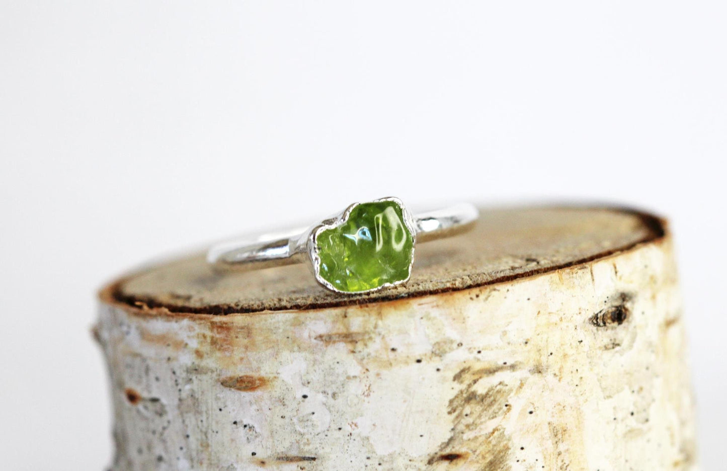 Peridot Ring - Polished Stone Solitaire - August Birthstone