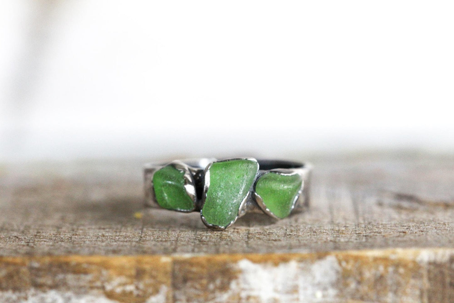 Sea Glass Ring - Beach Glass Jewelry - Emerald Green
