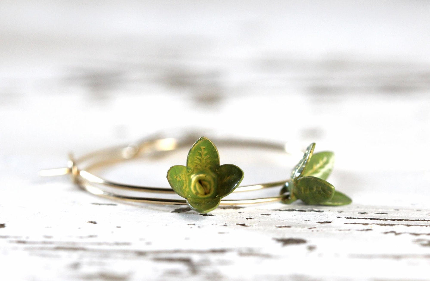 Lavender Flower Earrings - Simple Hoop Earrings - Vintage Metal - Sterling Silver Earrings - Gold Filled Hoops