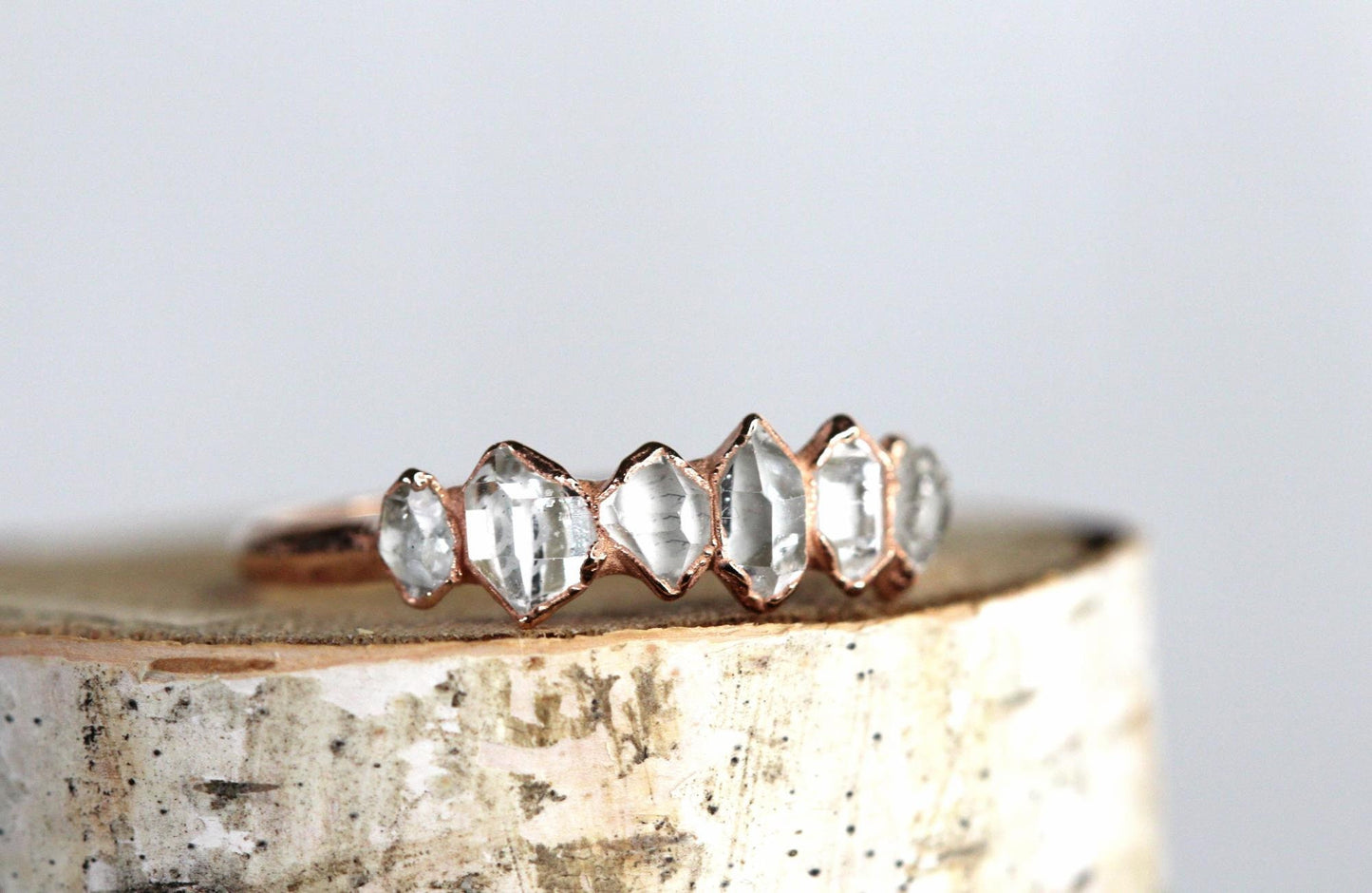 Herkimer Diamond Ring - April Birthstone - Raw Crystal Jewelry